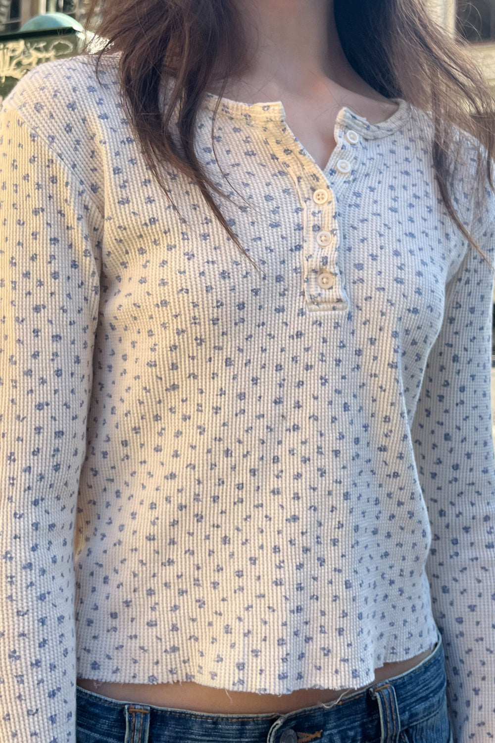 Ivory Hibiscus Blue Floral / S
