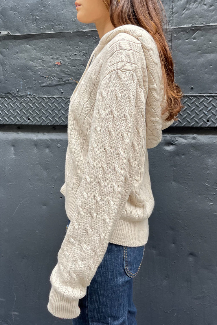 Ayla Cable Knit Zip-Up Sweater | Cream / Regular Fit