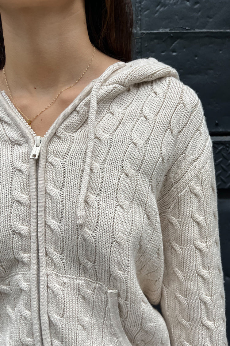 Ayla Cable Knit Zip-Up Sweater | Cream / Regular Fit