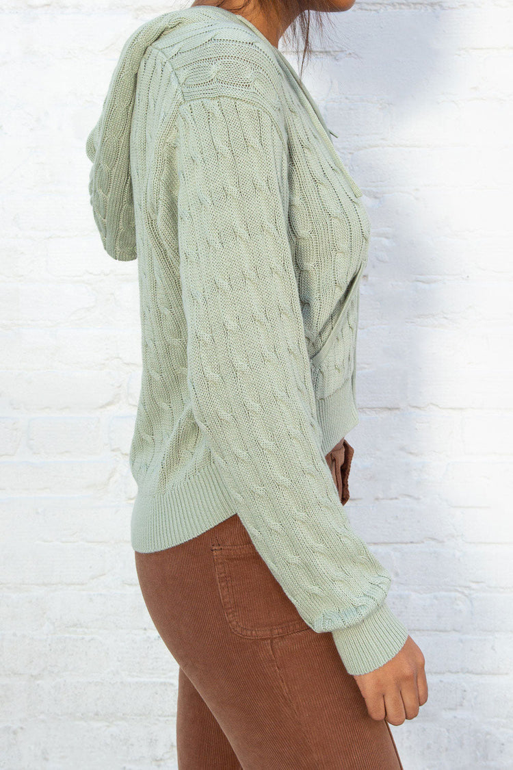 Ayla Cable Knit Zip-Up Sweater | Sage Green / Regular Fit