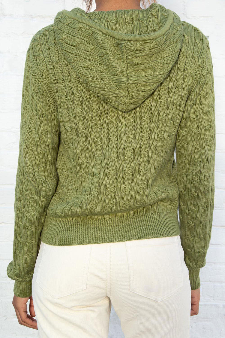 Ayla Cable Knit Zip-Up Sweater | Forest Green / Regular Fit