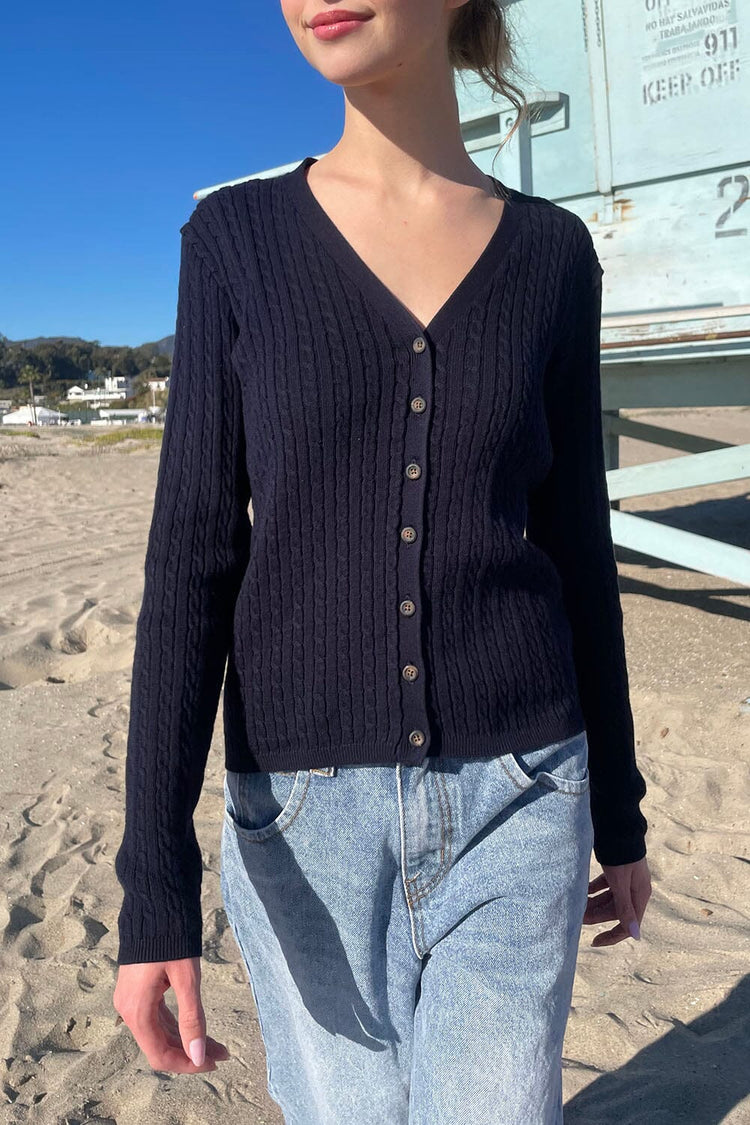 Zoe V-Neck Cardigan | Navy Blue / S