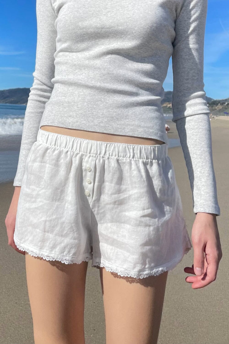 Keira Linen Lace Shorts | Natural White / S