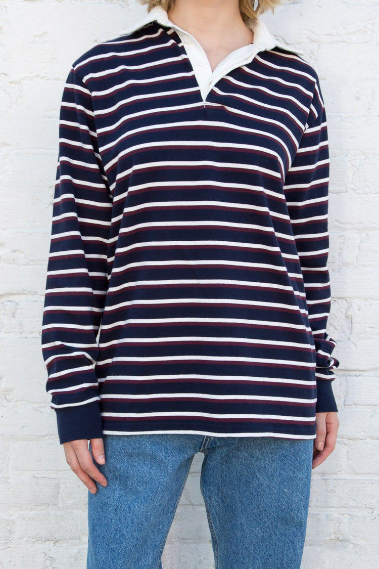 Evelyn Oversize Top | Navy Maroon White Stripes / Oversized Fit