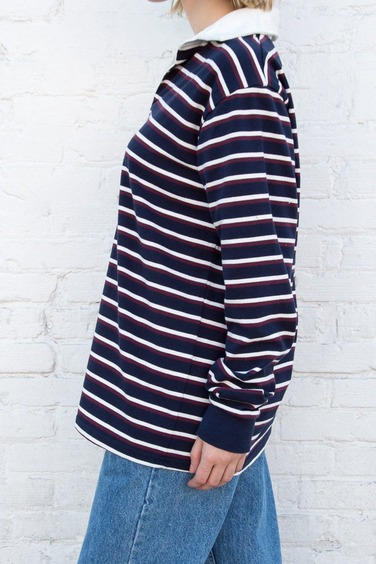 Evelyn Oversize Top | Navy Maroon White Stripes / Oversized Fit