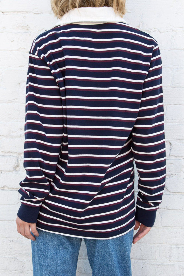 Evelyn Oversize Top | Navy Maroon White Stripes / Oversized Fit