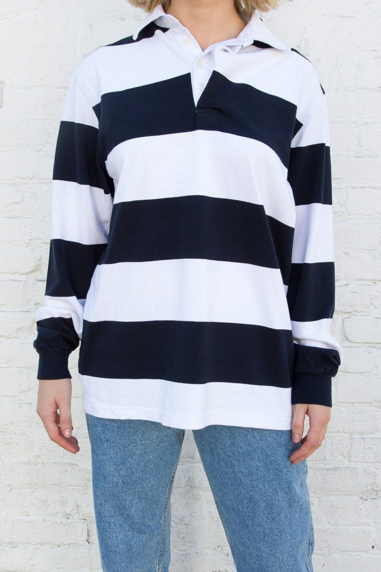 Evelyn Oversize Top | White With Navy Blue Stripes / Oversized Fit