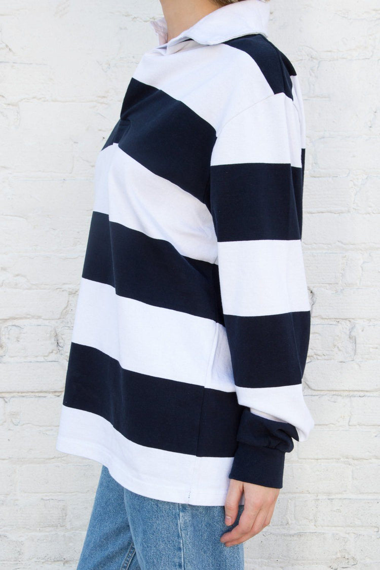Evelyn Oversize Top | White With Navy Blue Stripes / Oversized Fit