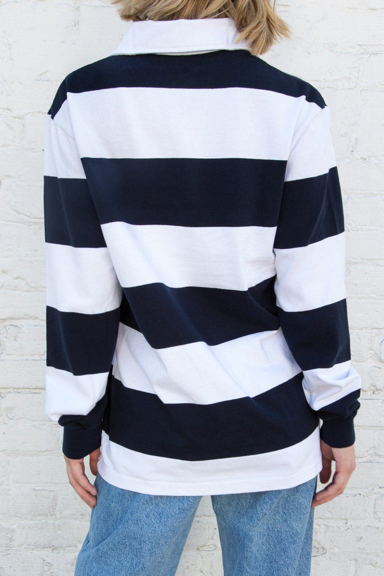 Evelyn Oversize Top | White With Navy Blue Stripes / Oversized Fit