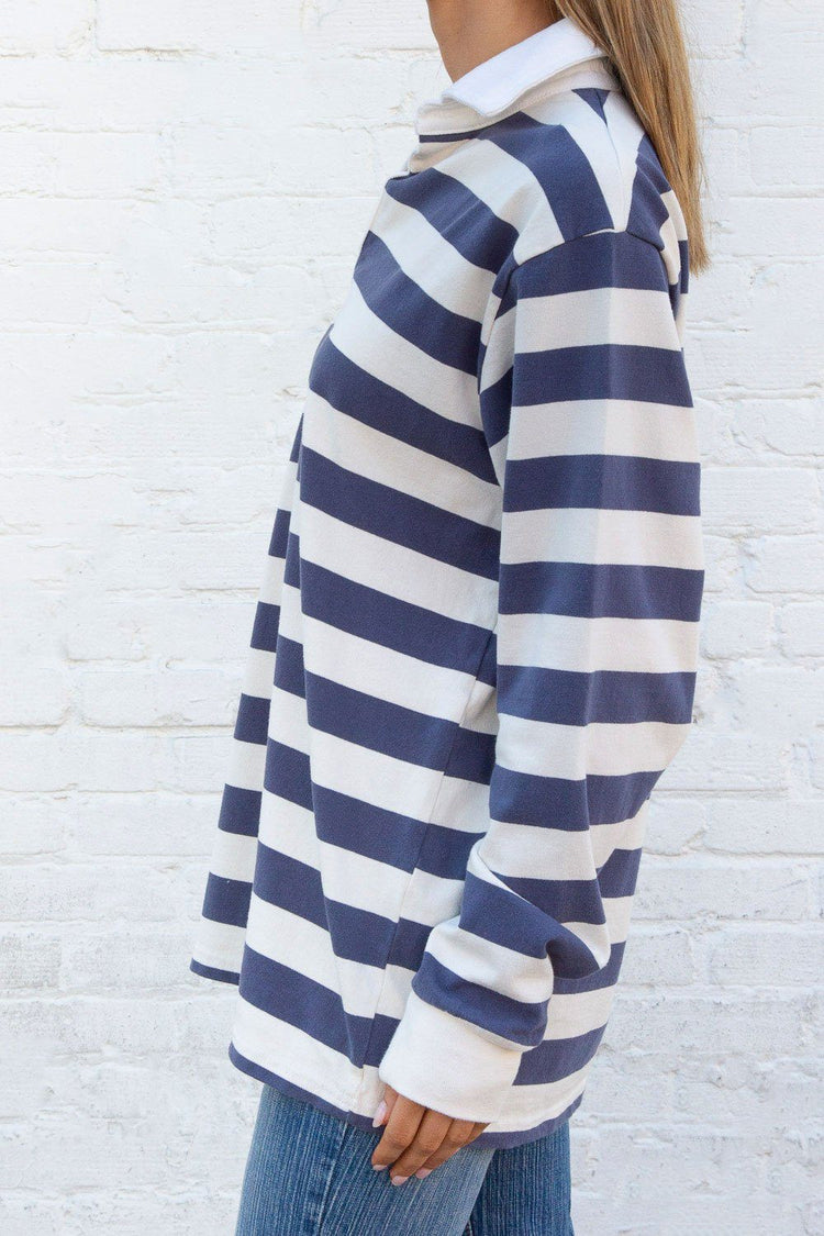 Evelyn Oversize Top | Ivory With Blue Stripes / Oversized Fit