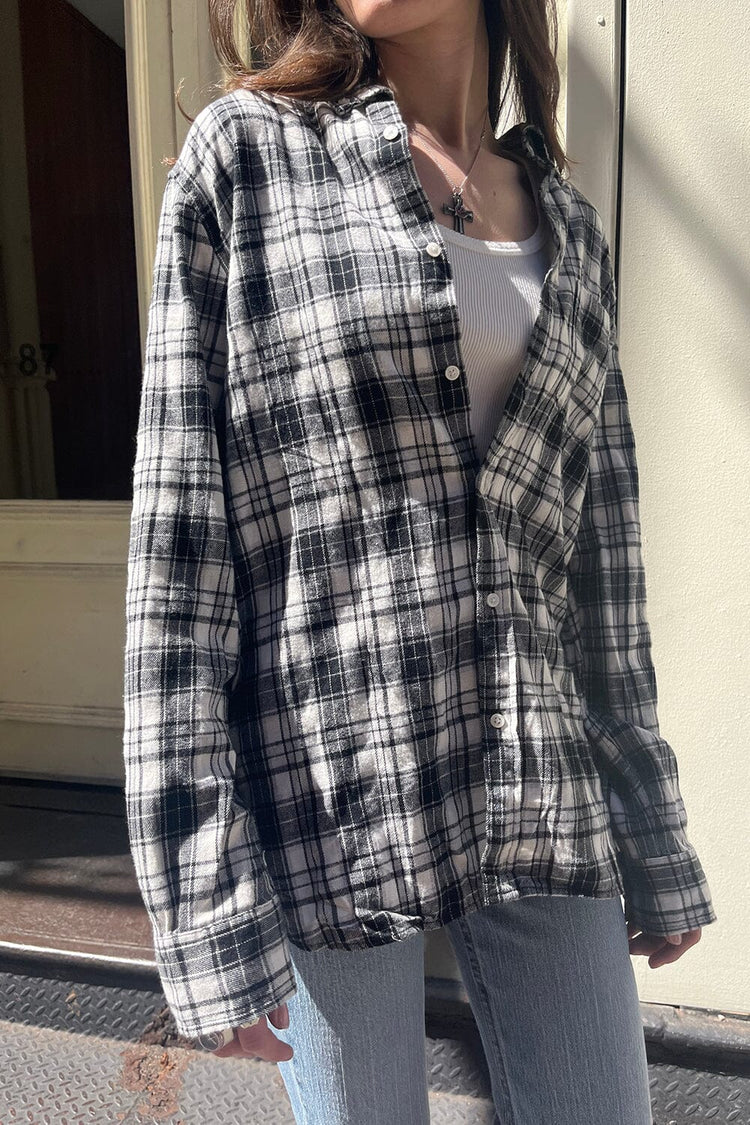 Hazel Flannel Top | black white plaid / S/M