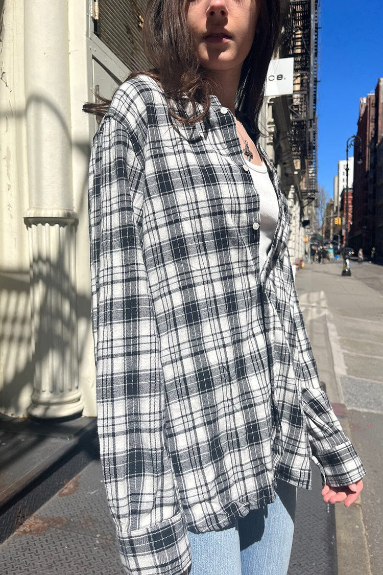 Hazel Flannel Top | black white plaid / S/M