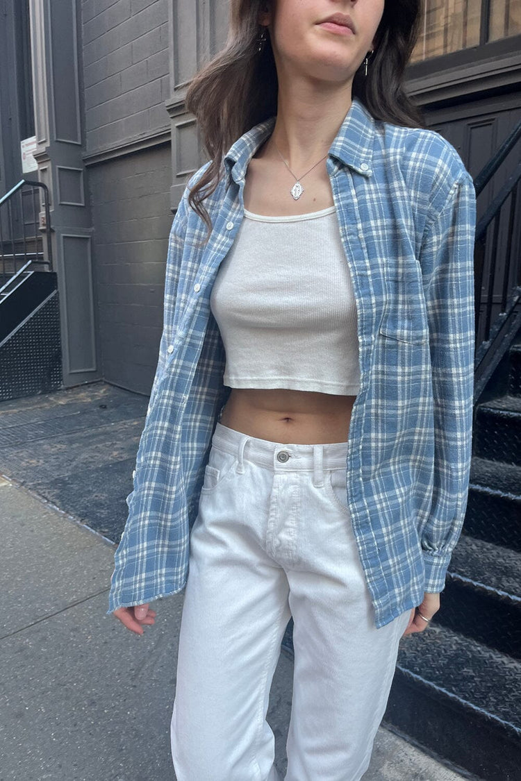 Hazel Flannel Top | Sky Blue And White Plaid / S/M