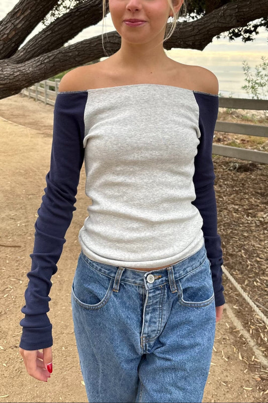 Light Heather Grey and Navy Blue / S