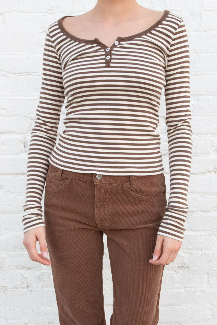 Zelly Stripe Top | Brown Ivory Stripes / XS/S