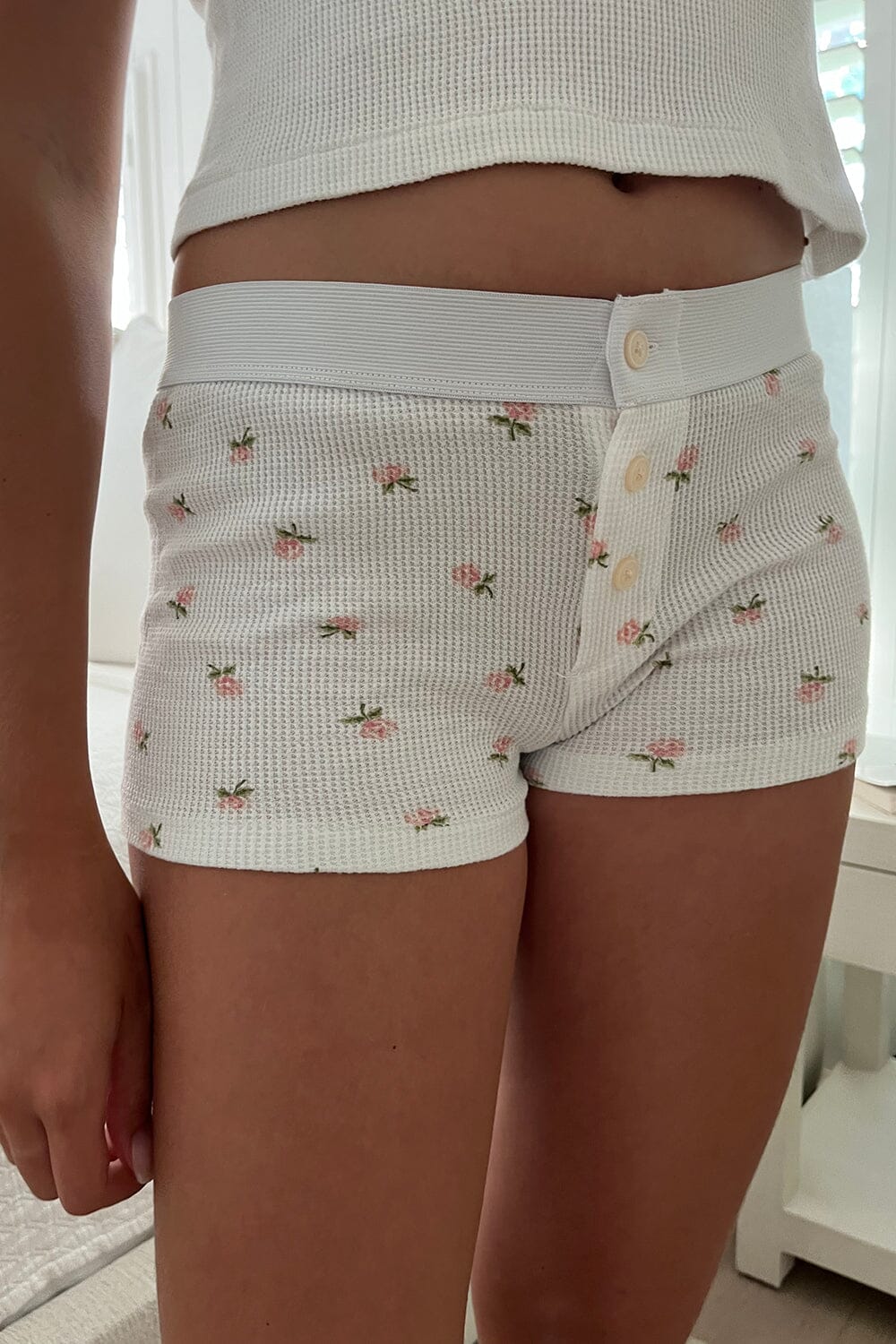 White With Pink And Green Floral / XS/S