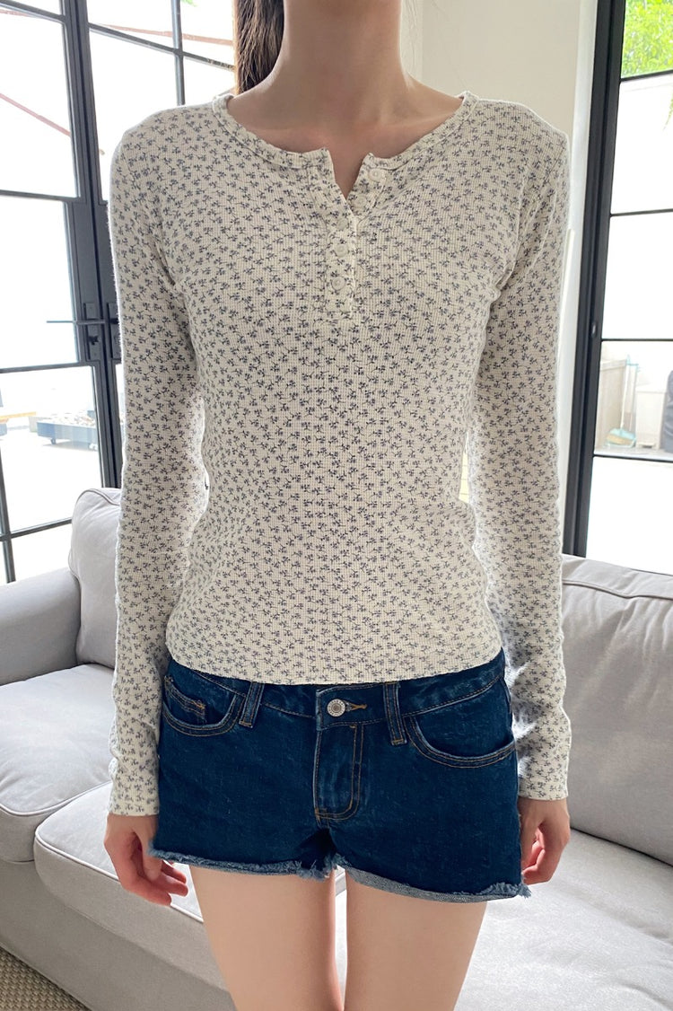 Ahern Floral Thermal Top | White with Purple Floral / S
