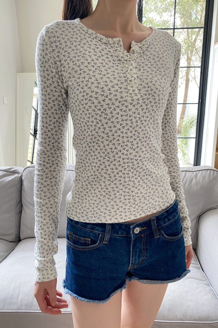 Ahern Floral Thermal Top | White with Purple Floral / S