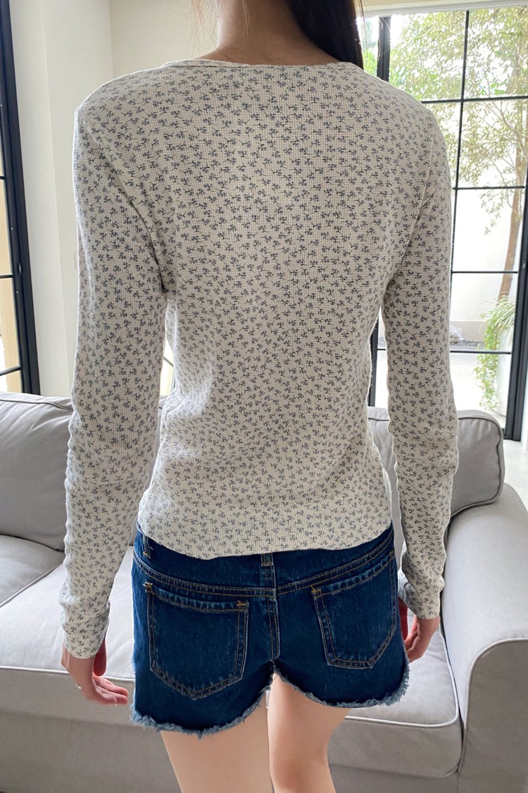 Ahern Floral Thermal Top | White with Purple Floral / S