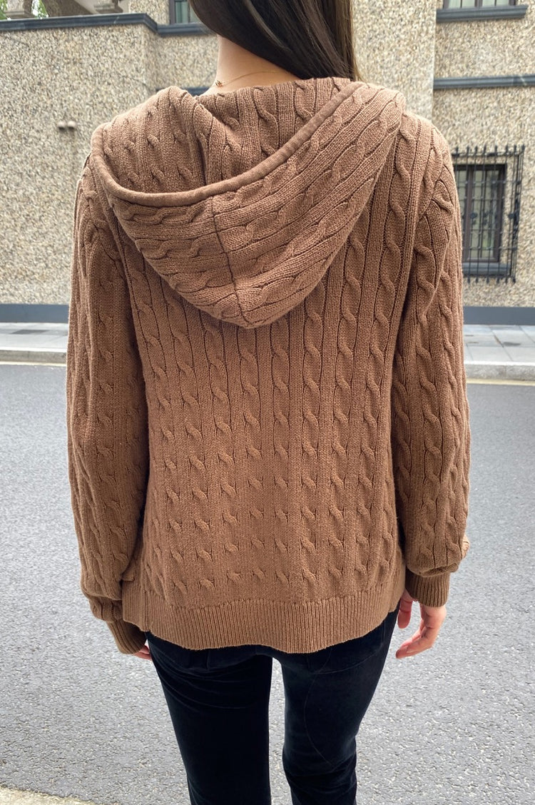 Ayla Cable Knit Zip-Up Sweater | Brown / Regular Fit