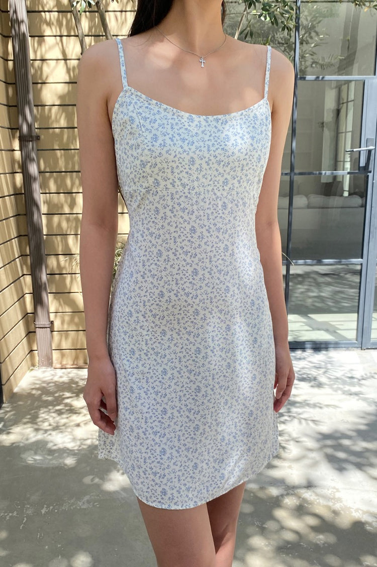 Colleen Short Dress | White with Light Blue Floral / S