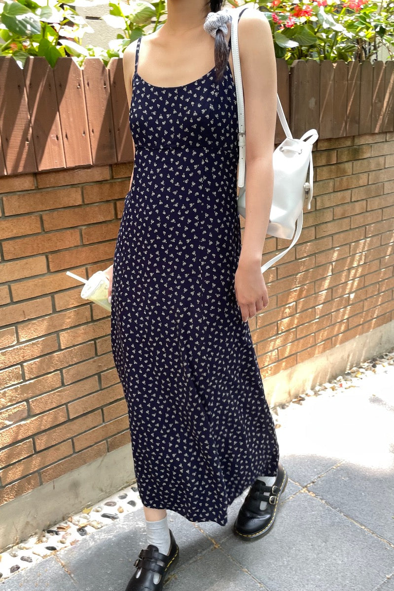 washed navy blue with white floral / S