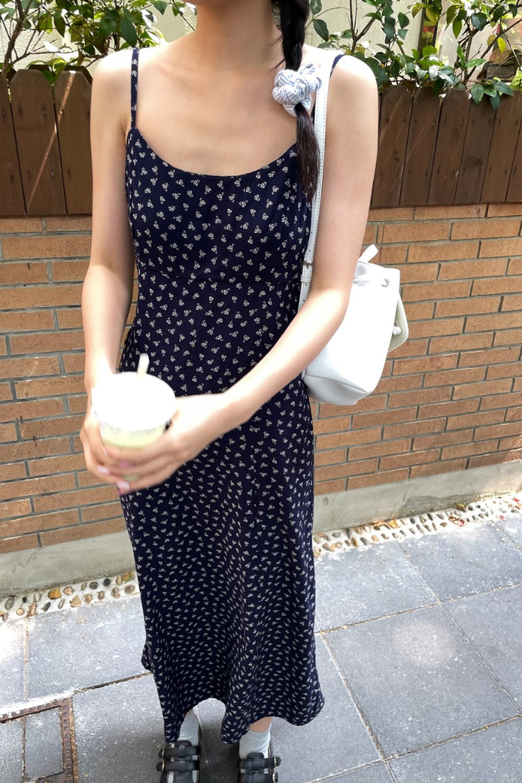 Colleen Dress | washed navy blue with white floral / S