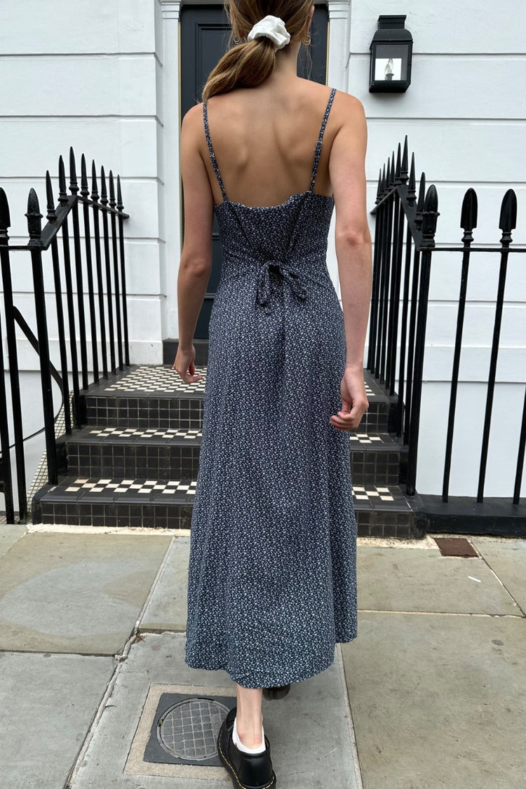 Colleen Dress | Navy With White and Blue Floral / S