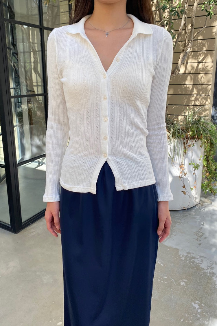 Caroline Long Sleeve Top | White / S