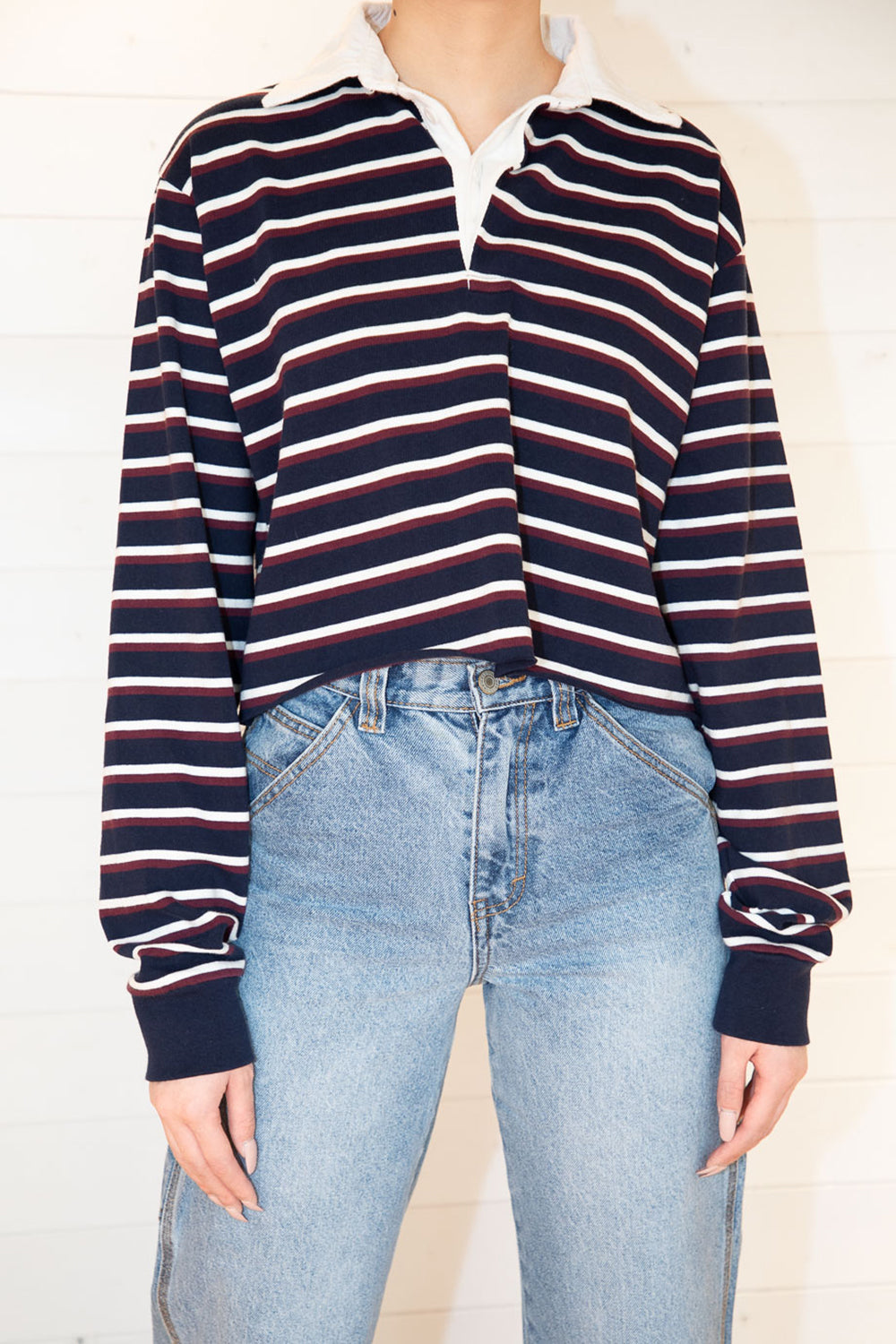 Navy Maroon White Stripes / Oversized Fit