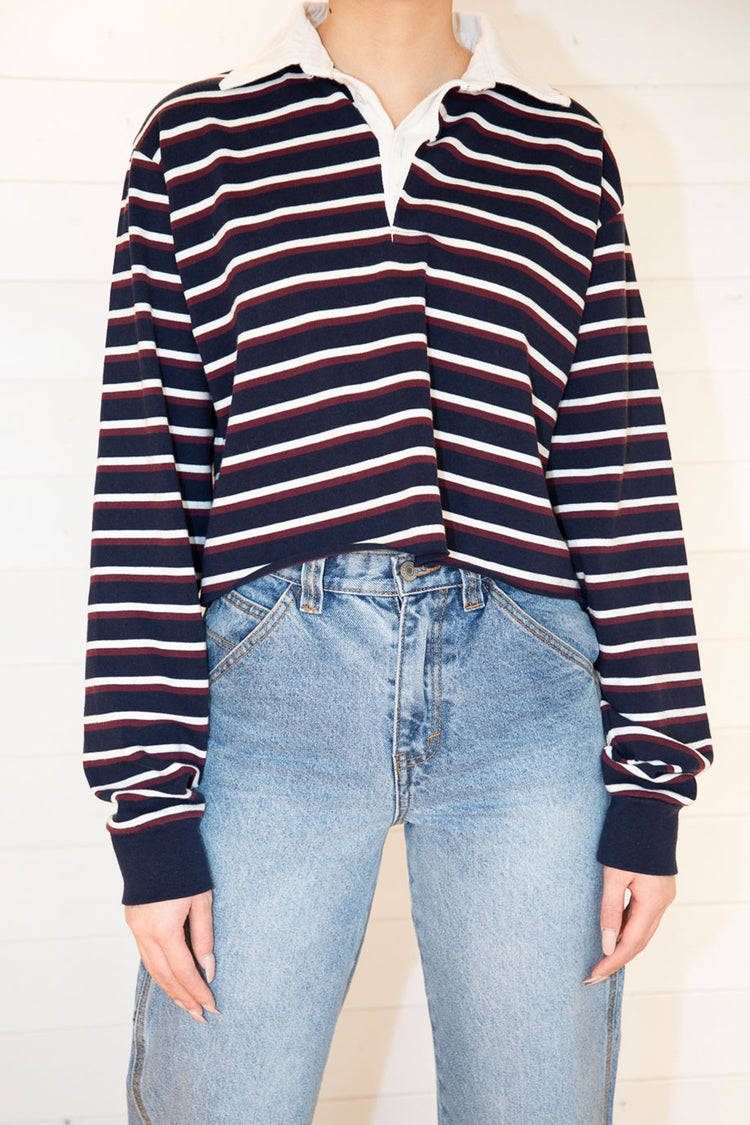 Evelyn Oversize Top | Navy Maroon White Stripes / Oversized Fit