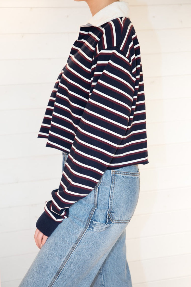Evelyn Oversize Top | Navy Maroon White Stripes / Oversized Fit