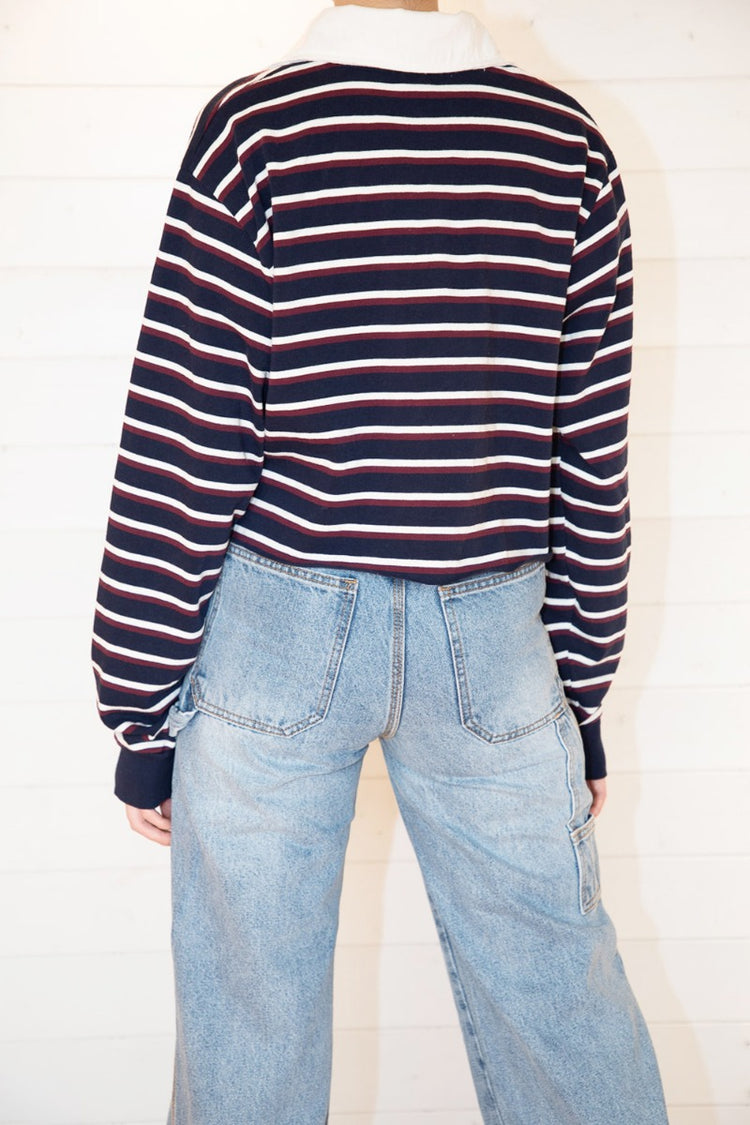 Evelyn Oversize Top | Navy Maroon White Stripes / Oversized Fit