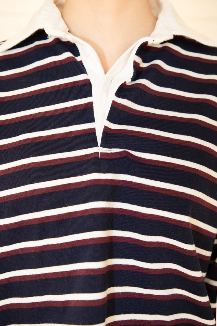 Evelyn Oversize Top | Navy Maroon White Stripes / Oversized Fit