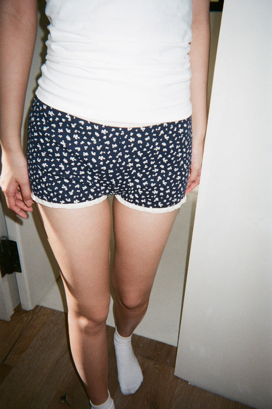 Navy Blue with White Floral / S