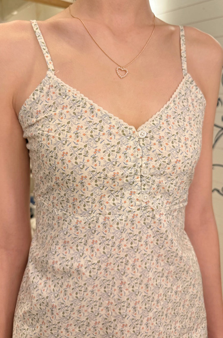 Arianna Floral Halter Dress | Ivory-with-orange-and-green-floral / S