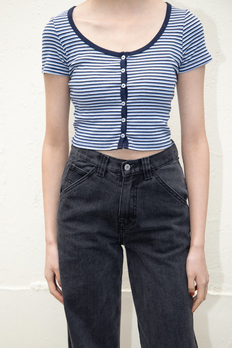 Zelly striped top | blue and white striped / S