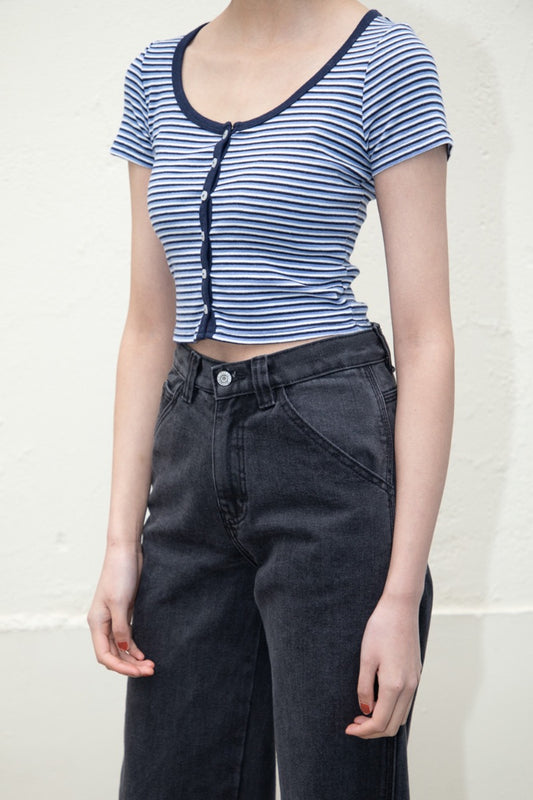 blue and white striped / S
