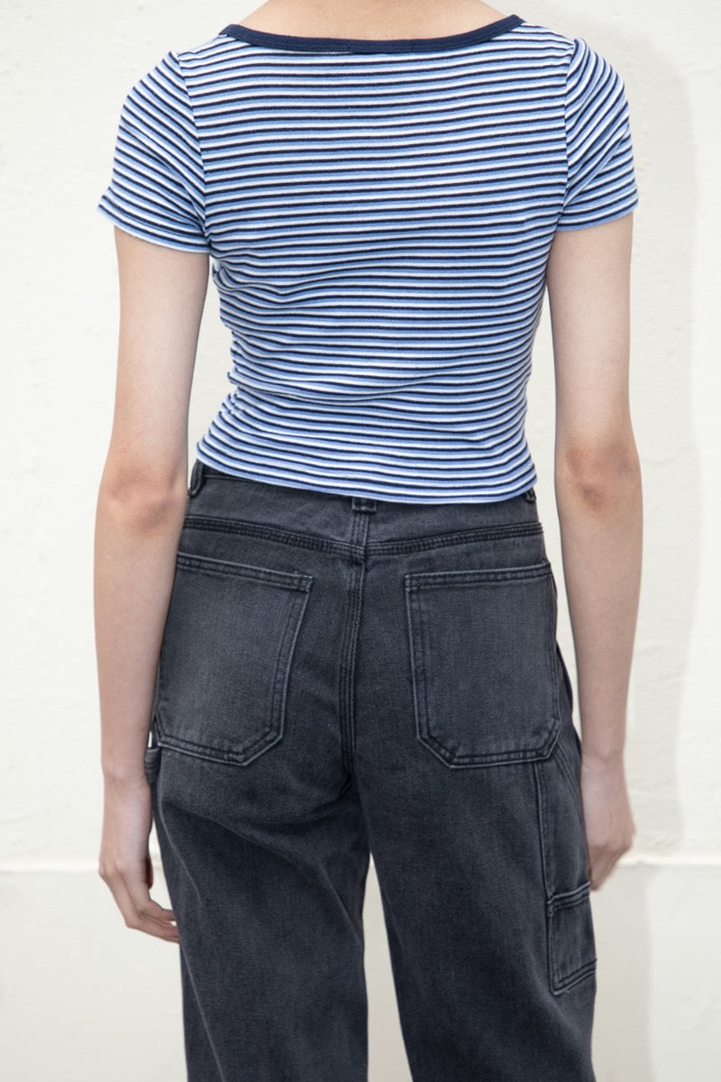 blue and white striped / S