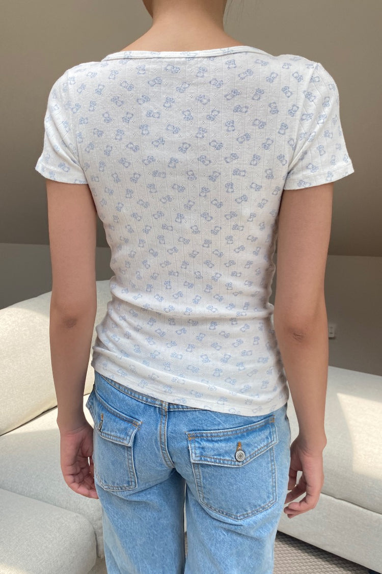 Zelly Bear Print Top | White with Blue Bear Print / S