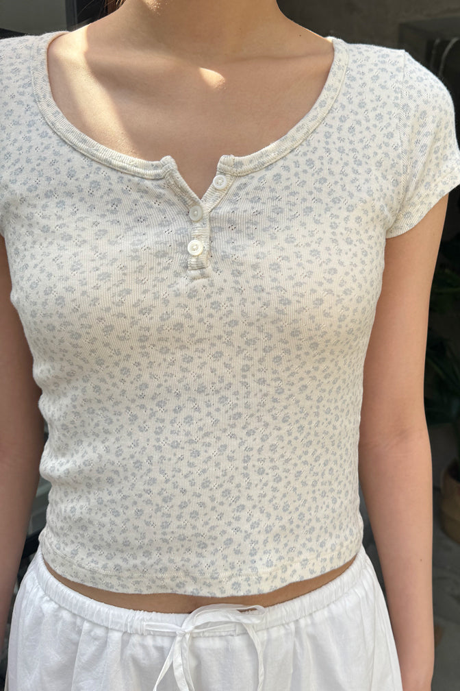 Zelly Floral Eyelet Top | White with Blue and Green Floral / XS/S